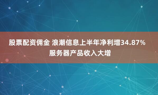 股票配资佣金 浪潮信息上半年净利增34.87%   服务器产品收入大增